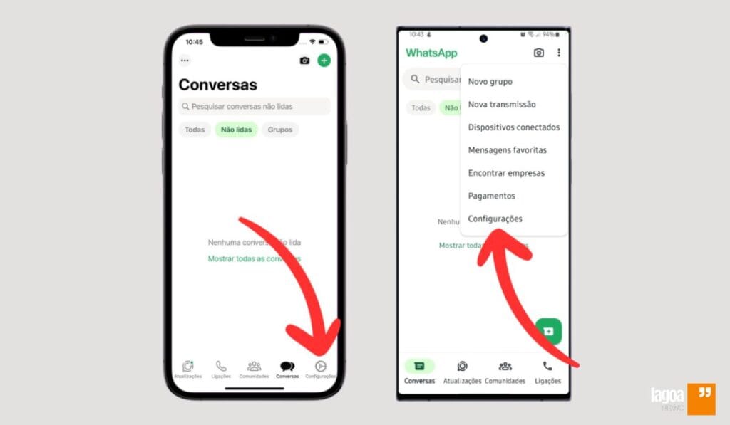 Abrindo as configurações do WhatsApp (Imagem: Reprodução/WhatsApp)
