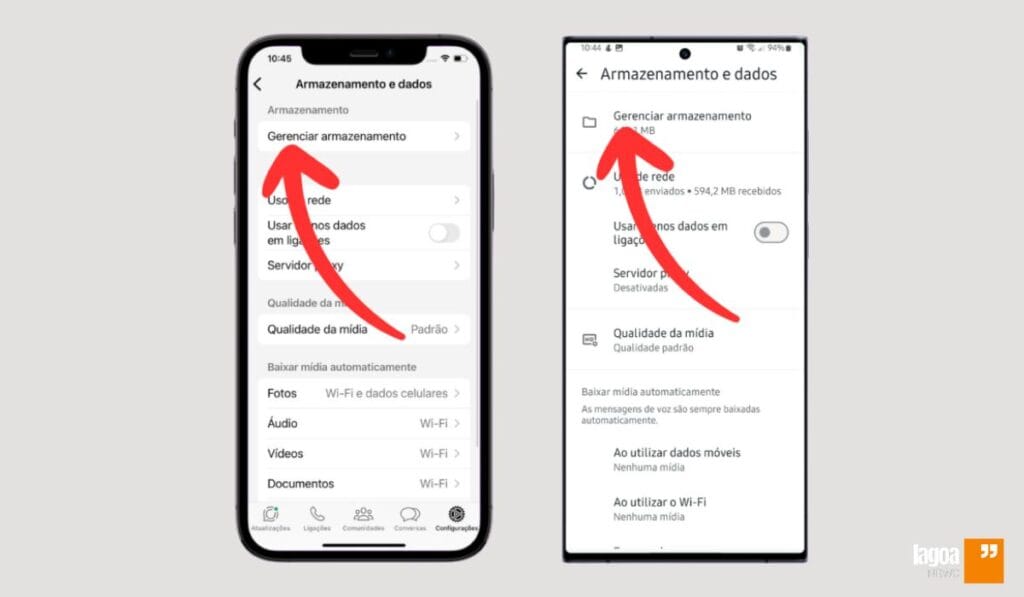 Selecionando o menu “Gerenciar armazenamento