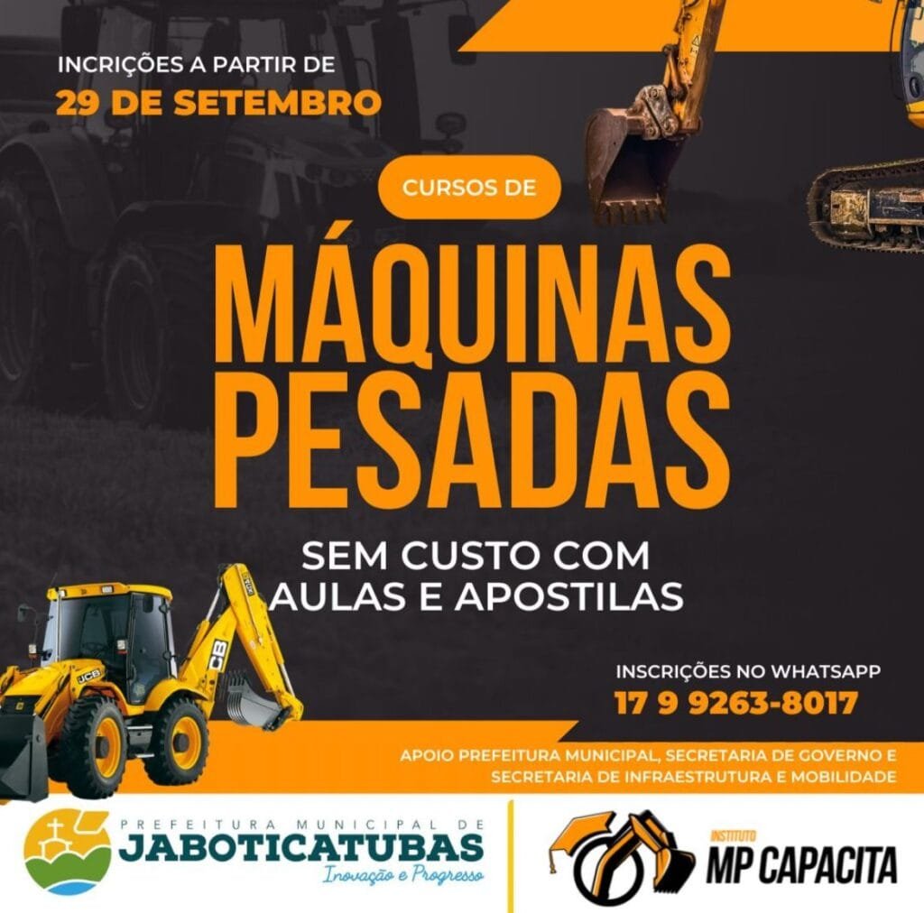 Curso de máquinas pesadas grátis em Jaboticatubas: Inscrições a partir de setembro de 2025 2 Curso Gratuito de Máquinas Pesadas em Jaboticatubas 2025